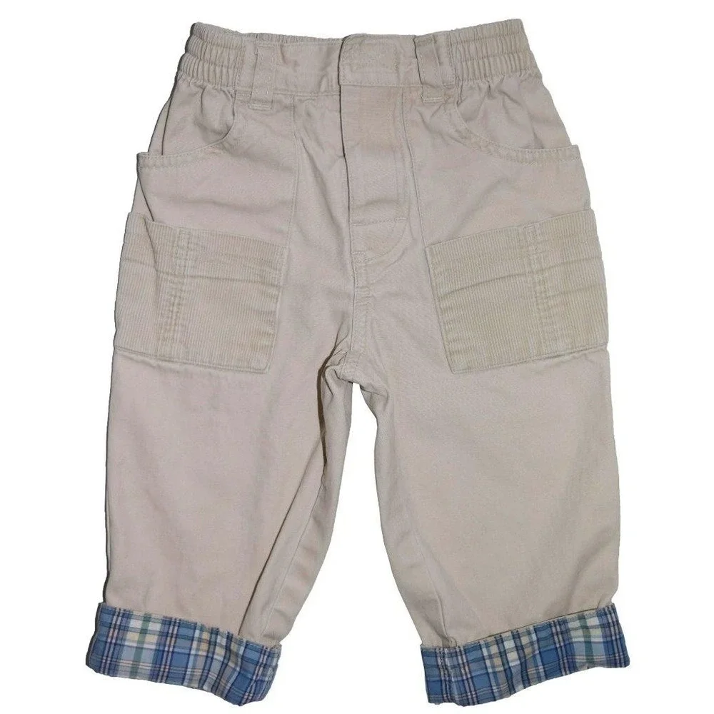 EUC Gymboree 12 - 18 Months Elastic Waist Tan Plaid Cotton Khaki Pants